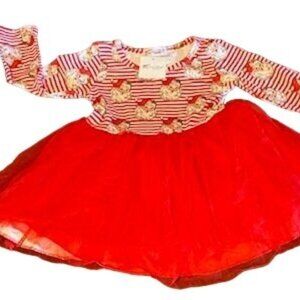 Clover Cottage boutique Girl Christmas Santa Dress Red Tulle Skirt & Striped Top